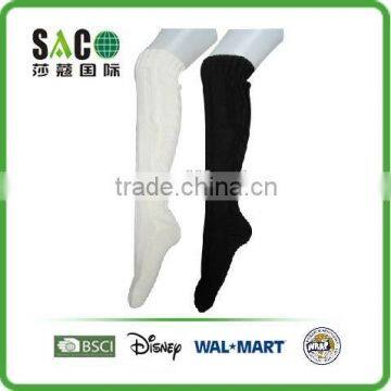 plain color cable jacquard acrylic knee-high floor socks