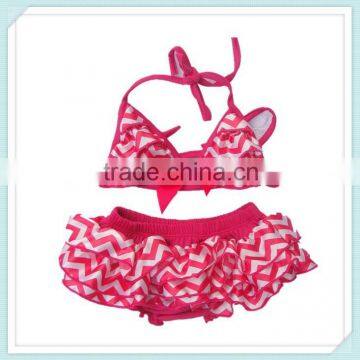 Baby girls kids hot pink chevron two piece swimwear swimsuit for baby girls