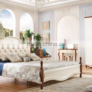 FUTURE Korea's rural style solid wood white bed with fabric for bedroom furniture design