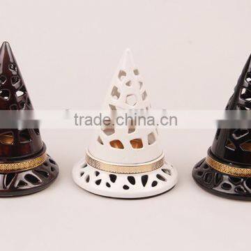 Wholesale Top Sell Pyramid Hollow Out Ceramic Incense Burner With Round Bottom