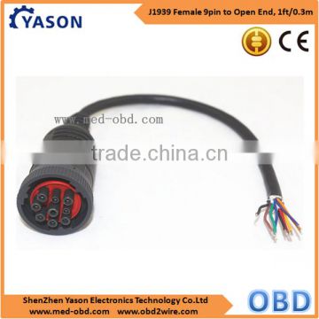 J1939 (9pin) Female Connector to Open End, 1ft