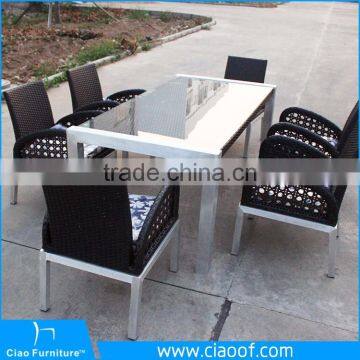 Hot Sell All Weather Outdoor Glass 6 Seater Dining Table Set Luxury