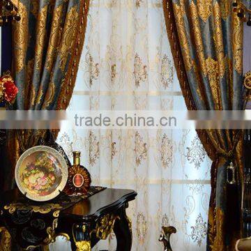 European Luxury Gold and Blue Embroidery Chenille Cloth Blackout Valance Curtain photo-3
