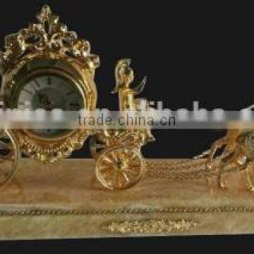 Antique French Empire Figural Horseman Driving Gilt Bronze Ormolu Clock, Marble Base Mantel Clock/Desk Clock