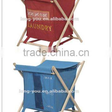 X-Frame Wood Folding Laundy Hamper Wooden Frame with Canvas Bag Foldable Laundy Basket