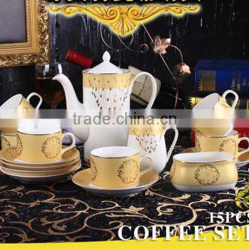 Fine china porcelain luxury 15pcs 17pcs coffee tea set arabic coffee cup table set with godeln decal