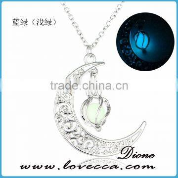 Moon Yellow Green Luminous Pendant Necklace Glow in the Dark Glowing Neckalce photo-4