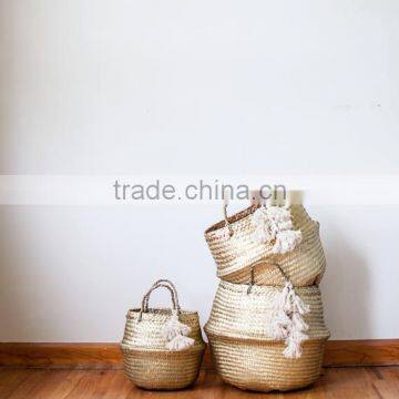 Blush Tassel Golden Metalic Seagrass Belly Basket/folding Seagrass Basket, Set of 3 Sizes photo-4