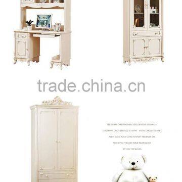 European Classic Rococo Style Pure White Wood Stairway Bunk Bed With Drawers BF11-09183a photo-6