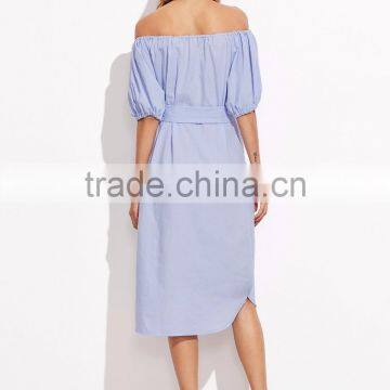 Women off the Shoulder Casual Dress Self Tie Waist Latest Western Dress Patterns for Girls photo-4