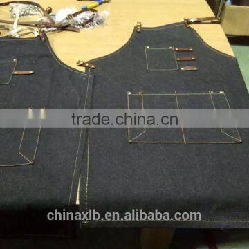 high quality personalized logo custom baker cotton denim apron with nylon strap