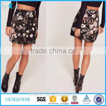 latest skirt design pictures floral print scuba a line skirt black print women skirt