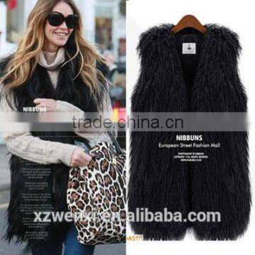 European style hot sale fashion long wool women faux fur waistcoat vest