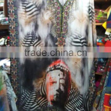 DIGITAL Print Crepe Silk Embellished Kaftan CAFTAN Tunic Poncho Blouse Top photo-2