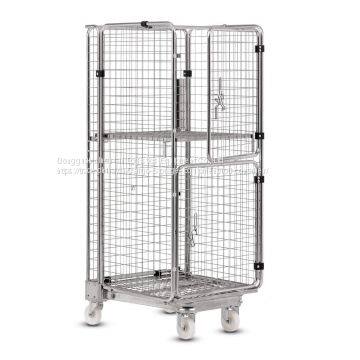 4 Wheels Warehouse Roll Cage Hand Push Storage Trolley