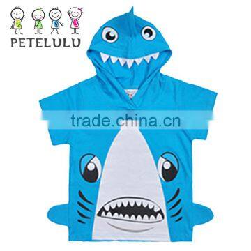 Wholesale Kids Cotton Clothing Unique Shark Design Boys Tops Printing Children Hooded Animal T-shirt