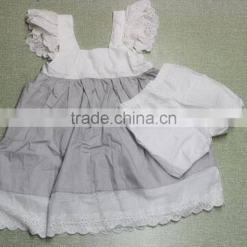 New Coming Baby Clothes Outfit Baby Girls Soild Lace Ruffle Dress Short Design 2 Pieces Children Set