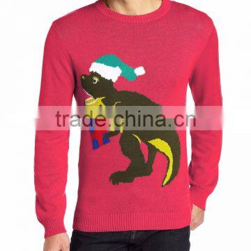 Men Light Green Sweater Hat Dinosaur Pattern Christmas Jumpers With Lights photo-3