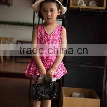 COOL KID ZONE 2016 Summer Children Girl Print V Neck Chiffon Short Sleeveless Dresses Design Girl Dress