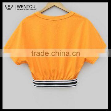 New Fashion Orange Bat Sleeve Printed Ladies T Shirt photo-2