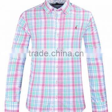2017 New Plaids Men's Long Sleeve Button-down Slim Fit Shirt With Contrast Collar and Cuff photo-2