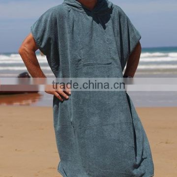 Plain Color Cotton Velour Bath Robe With Hooded Surf Poncho Beach Towel