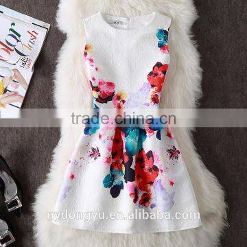 lake blue white rosy r women printed A line dress/sym rose multi design sleeveless A line dress skirt