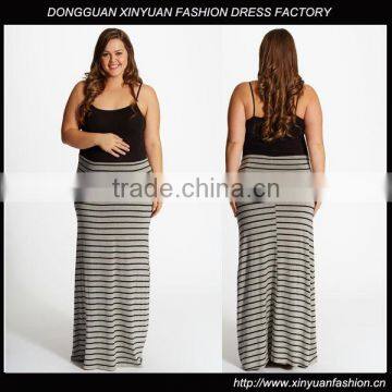 Grey Black Striped Plus Size Maternity Maxi Skirt XYD2837