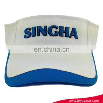 Custom "SINGHA" 3d embroidy Logo sun visor cap pre-curved bill visor with blue trim