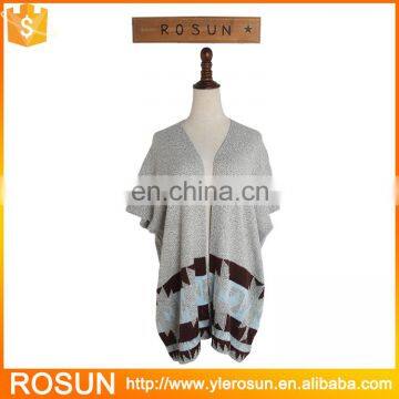 L-10361 Wholesale Jacquard Shawl Sweater Machine Made Kimono Cardigan Buttonless Knit Poncho