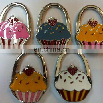 Enamel Cute Strawberry Cake Shaped Metal Folding Bag Purse Hook Handbag Hanger Holder