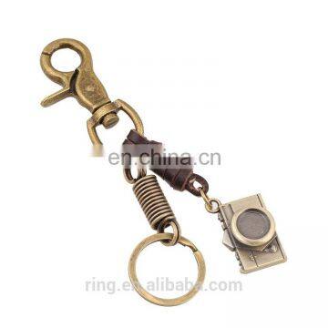 Brass Color Metal Camera Pendant Handmade Leather Keychain photo-2