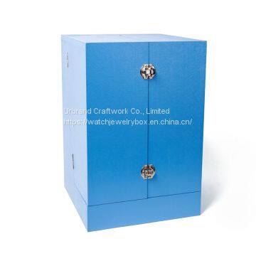 Custom Logo Elegant Blue Double Slanted Doors Empty Piano Painted Wooden Wine Packing Box