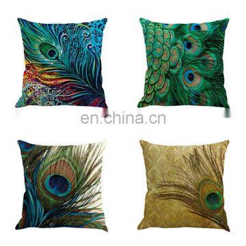 Custom 45*45cm Colorful Peacock Feather Polyester Cushion Covers Decorative Pillow For Sofa Seat Home Decor