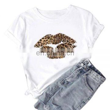 RTS Hot Sale Leopard Cheetah  Lip Printed  T Shirt Women Tee Shirt Top Women