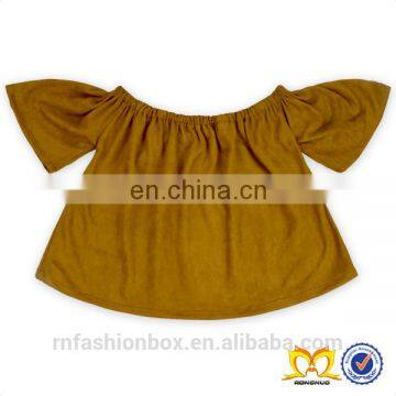 Baby Off the Shoulder Suede Tank Top Wholesale Fashion Children Ruffle Loose Blouse Top