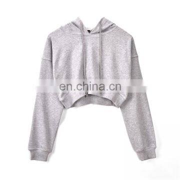 Hot Selling OEM Custom Logo 100 Cotton Terry Womens Blank Cropped Top Hoodie photo-5