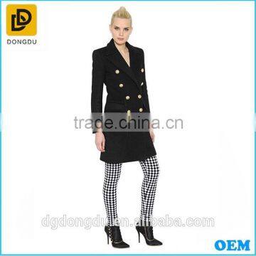 Black double breasted women boilded 100% wool full-length coat