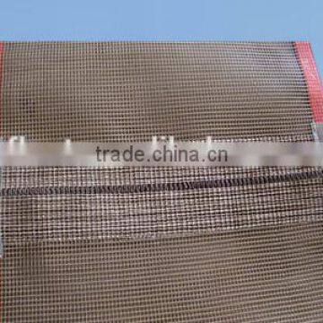 Systems 1*1/2*2/4*4/10*10 hole fiberglass open mesh conveyor belt brown with bull nose joint high temperature made in China