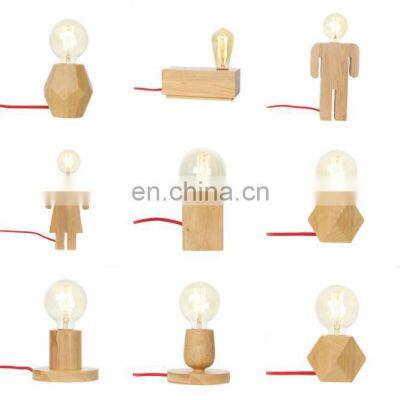 Wholesale Loft E27 Wooden Natural Table Lamp Decorative Table Lamp For Bar Bedroom Cafe