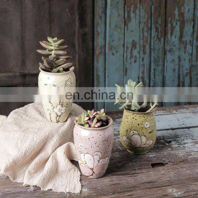 Wholesale ceramic succulent plant pot with floral design