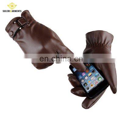 Wholesale Men Genuine Leather Winter Gloves Touch Screen Sheepskin Leather Fashion Gloves photo-3