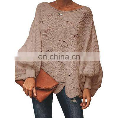 Wholesale Custom Women's Sweaters Casual and Comfortable Loose Solid Color Large Size Hollow-carved Design Fashion photo-5
