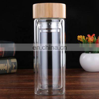 Wholesale Transparent GlassBottle Water Sport With Wooden Lid 350ml