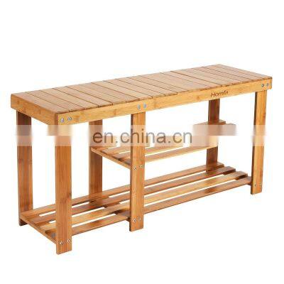 Bamboo shoe rack bench 3 layer indoor storage rack with seat shoe rack for boots multi-functional furniture