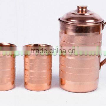 Copper 2 Water Glasses & 1 Copper Jug for Natural Health and Nervous System