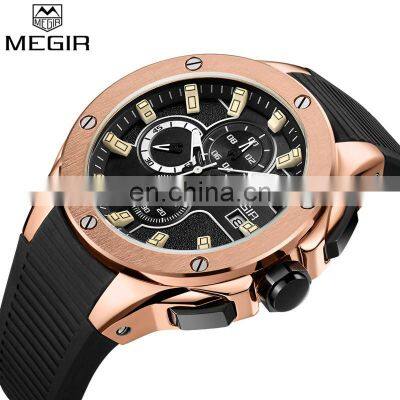 MEGIR 2053G Boy's Fashion Quartz Hand Watch Rubber Strap Watch Sport Men