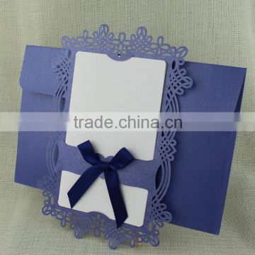 Unique Wedding Favor Chinese Style Laser Cut Wedding Invitation Cards with Blue Knot