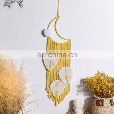 Злой глаз. Ловец снов. Вязаная сова. Макраме вешалка для стены. Ловец снов в виде луны. Тапис. Акриш мюрал. Для бохо стиля декора стены. Домашний декор photo-4