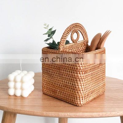 High Quality Rattan Desktop Storage Basket Square Storage Box Creative Natural Woven basket Wholesale Supplier